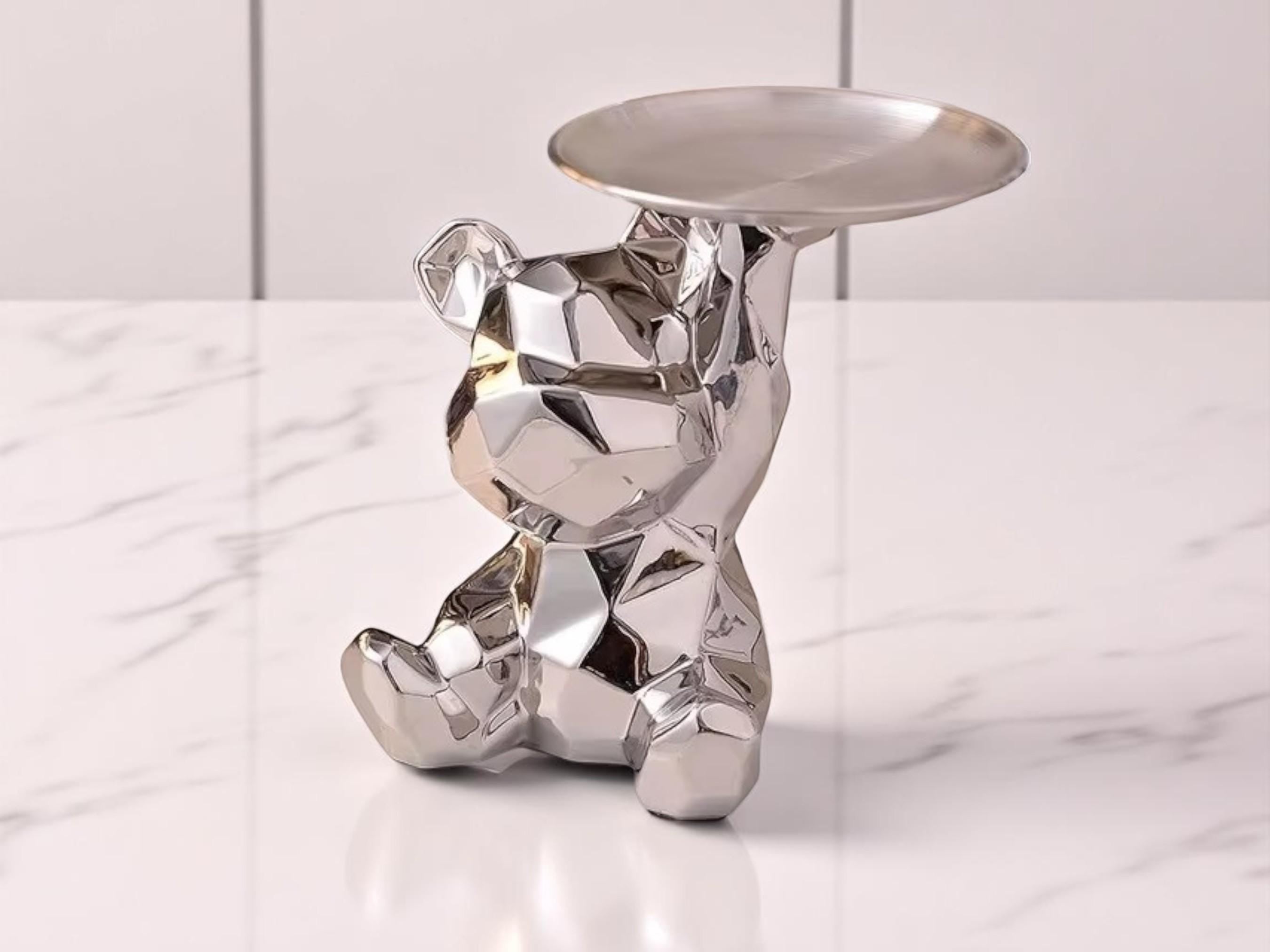 Geometric Bear Ceramic Tray, Modern Storage Dish, Coin Holder, Desk Organizer